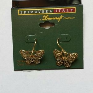Danecraft 24K Gold/Sterlin Butterfly Drop Earrings